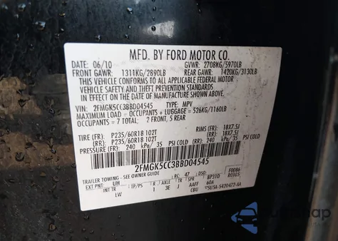 2011 Ford Flex Sel from USA, damaged, VIN 2FMGK5CC3BBD04545